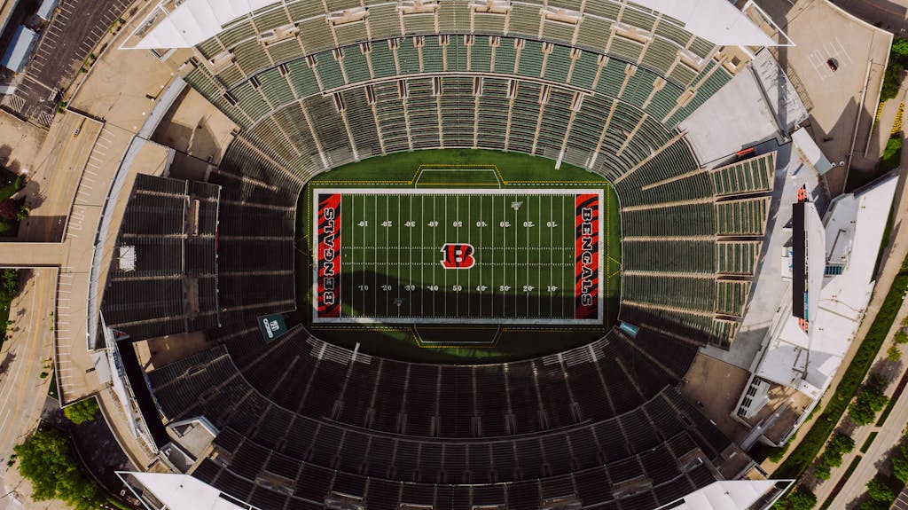 Bengals vs Browns Aerial shot of the empty Paul Brown Stadium, home to the Cincinnati Bengals.
